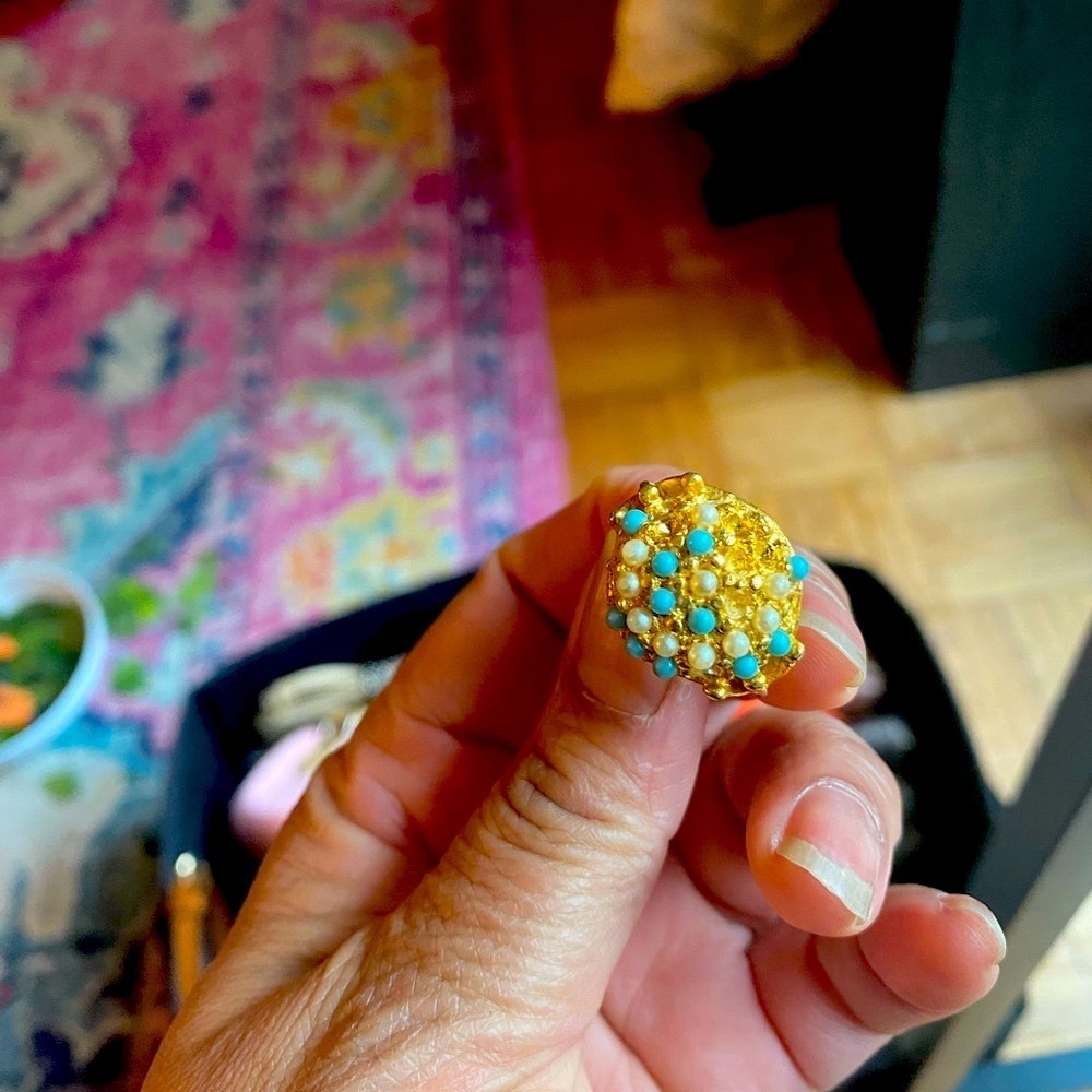 Gold And Turquoise Cluster Ring